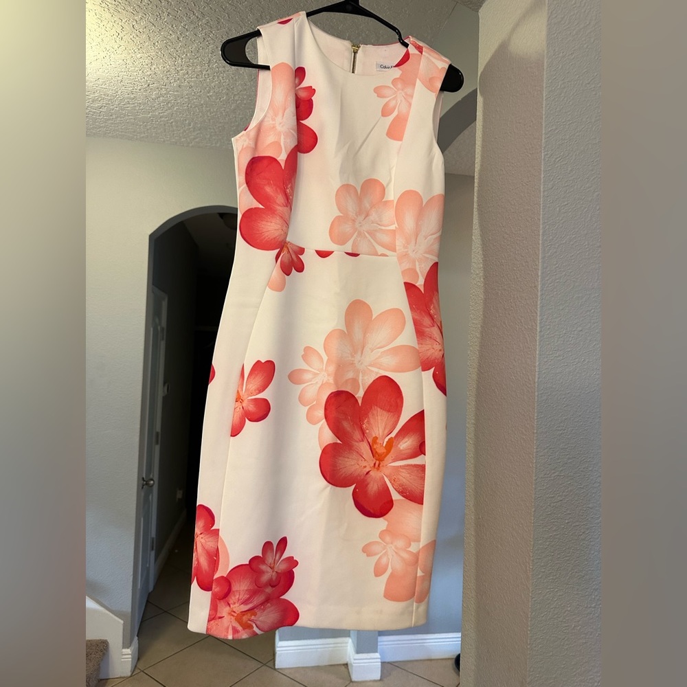 NWT Pink and White Calvin Klein Floral Dress